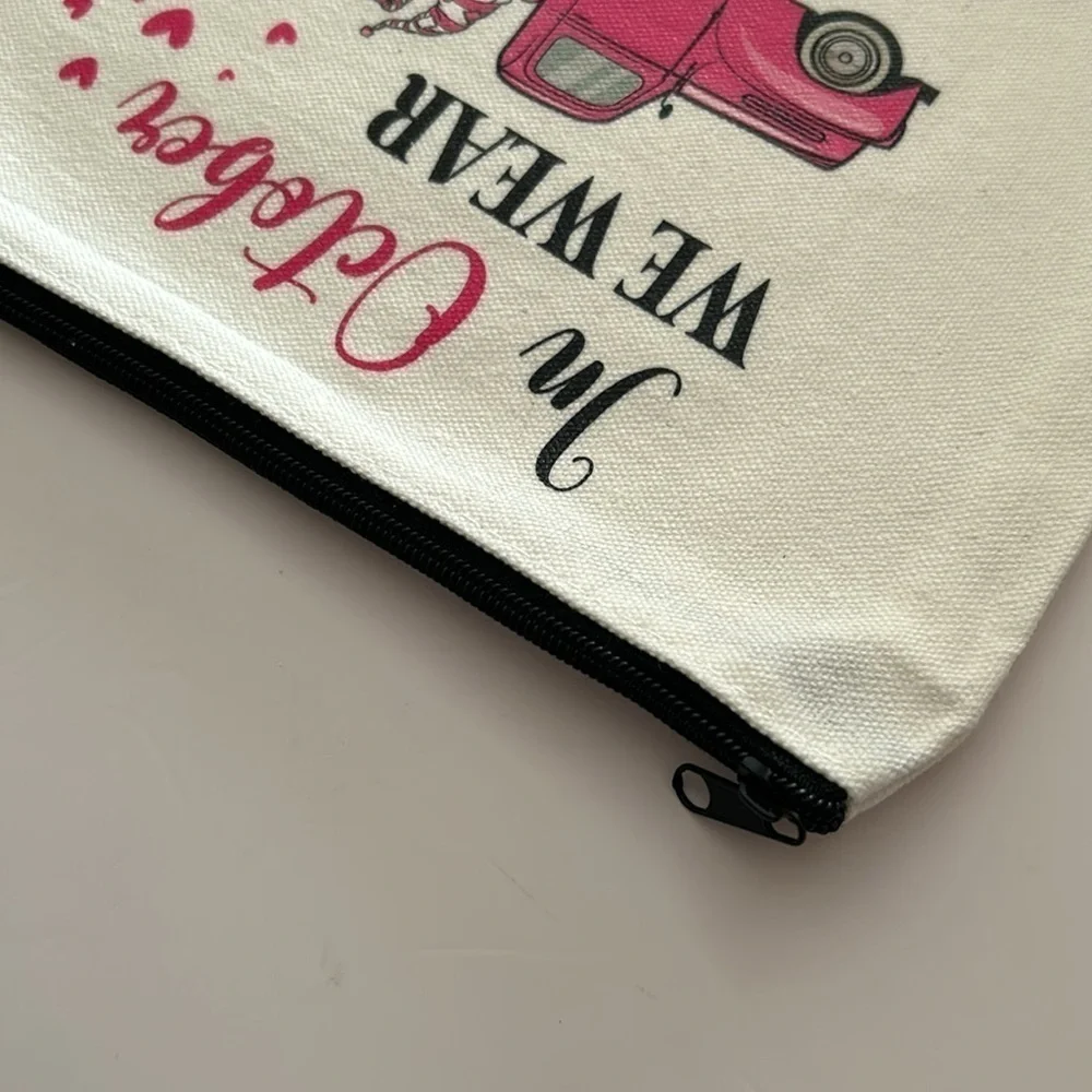 Breast Cancer Awareness Canvas Makeup Bag  IN OCTOBER WE WEAR PINK / NEW